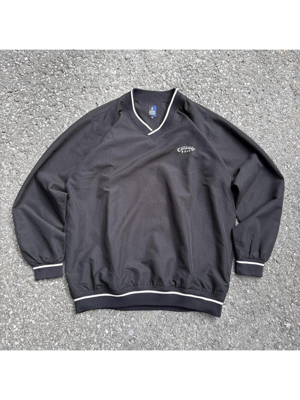 Vintage Callaway Golf Black V-Neck Pullover Windbreaker